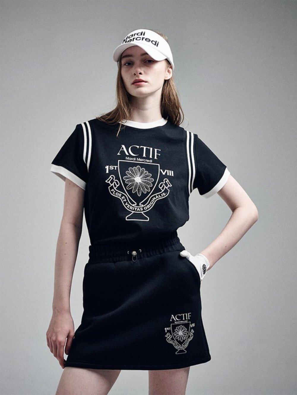 NEW MARDI MERCREDI ACTIF Golf Black Fleece Cute Champion Cup Sweat Mini Skirt